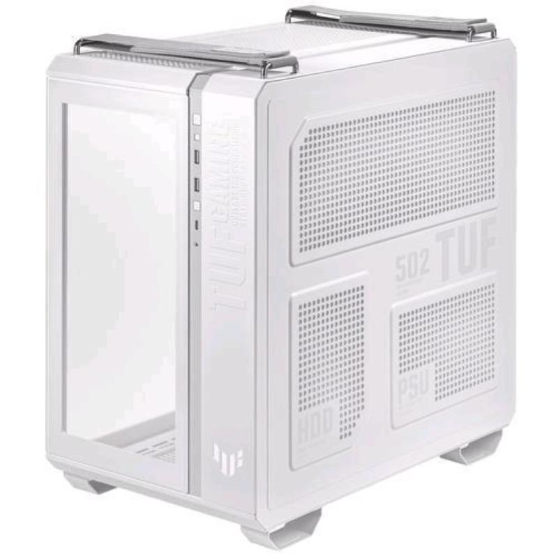 Asus tuf gaming gt502 plus tg argb white case per pc gaming mid atx doppia camera pannelli laterali senza attrezzi usb 3.2 gen2 type-c 4 ventole argb preinstallate bianco