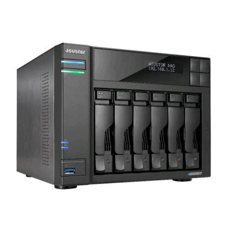 Asustor lockerstor 6 nas chassis desktop celeron n5105 2ghz ram 8gb-6 bay hdd/ssd 2.5/3.5/m.2 lan 100/1000/2500 mbps black