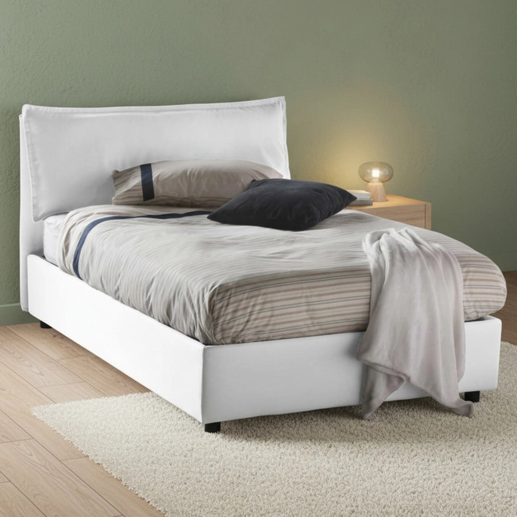 Attinia, Letto Piazza e Mezza Materasso Incluso Made in Italy, Bianco Attinia, Letto Piazza e Mezza Materasso Incluso Made in Italy, Bianco