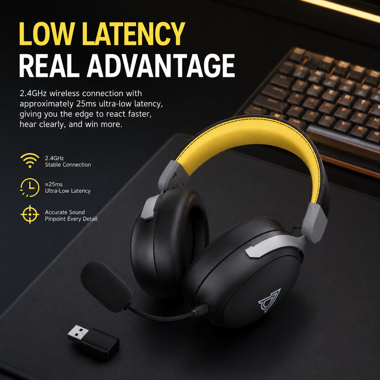 Auricolari da gioco wireless Ajazz AHM08 MAX, auricolari con microfono montato sulla testa, auricolari per studenti a basso rumore con tripla modalità.