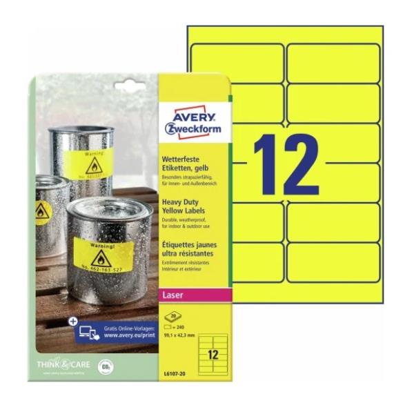 Avery Etichet.poliestere 99 1X42 3MM Gial L6107-20