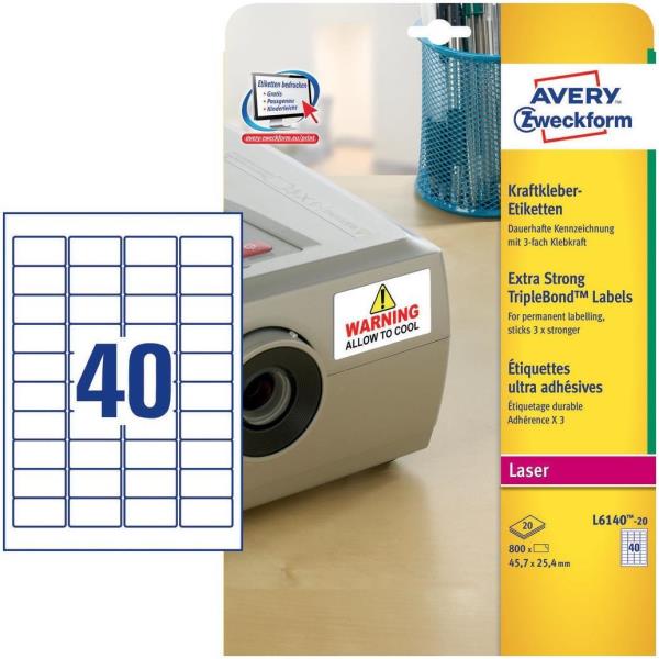 Avery Etichette Bianche Super Aderenti - Stampanti Laser 45,7x25,4 20 Ff L6140-20