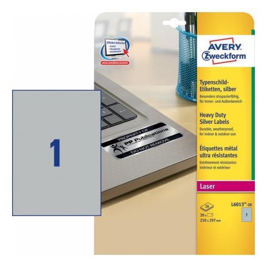 Avery Etichette In Poliestere Argento - Stampanti Laser 210x297 20 Ff L6013-20