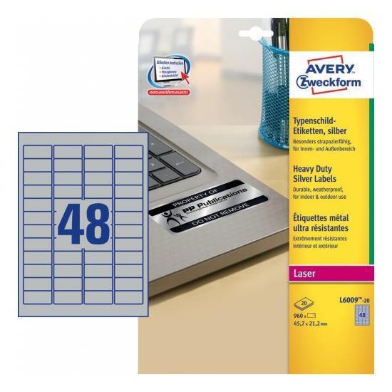 Avery Etichette In Poliestere Argento - Stampanti Laser 45,7x21,2 20 Ff L6009-20