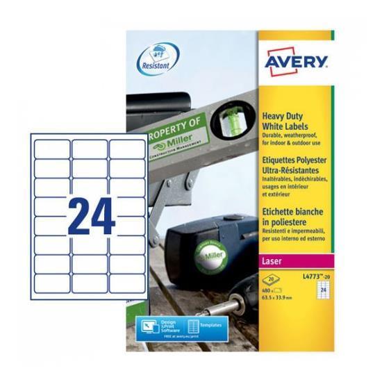 Avery Etichette In Poliestere Bianco - Stampanti Laser 63,5x33,9 20 Ff L4773-20
