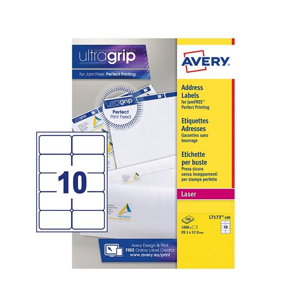 Avery Etichette Per Pacchi 99 06X57- X Foglio N 10 (100FF.) Laser (l Lc I) (conf.da 1000 Etichette) L7173-100