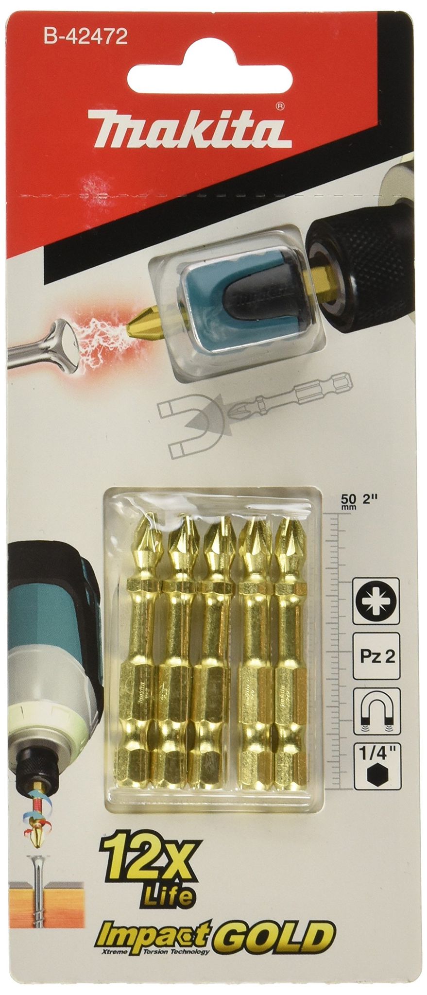 B-42472 - Blister Di 5 Bit Pz2 Impact Gold + Mag Boost - Makita B-42472 - Blister Di 5 Bit Pz2 Impact Gold + Mag Boost - Makita