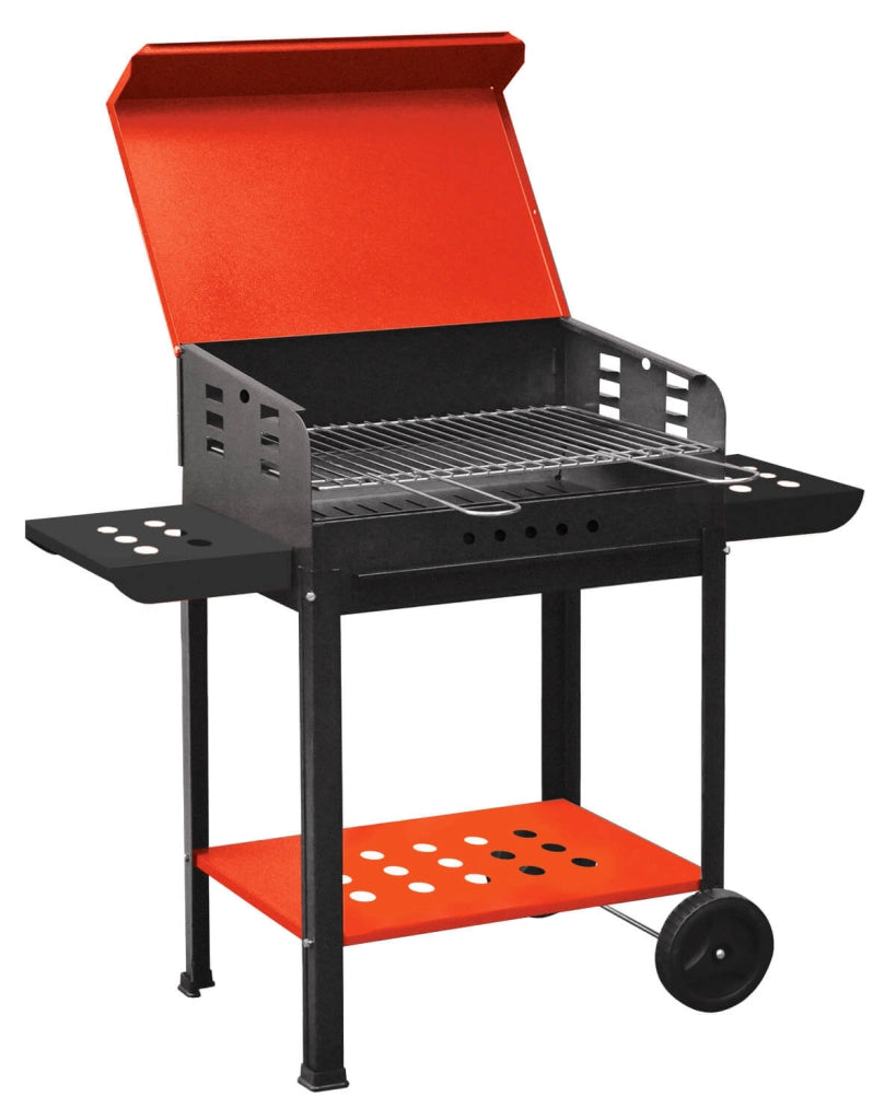 Barbecue a Carbone Carbonella in Acciaio con Ruote Bauer Vanessa Rosso e Nero
