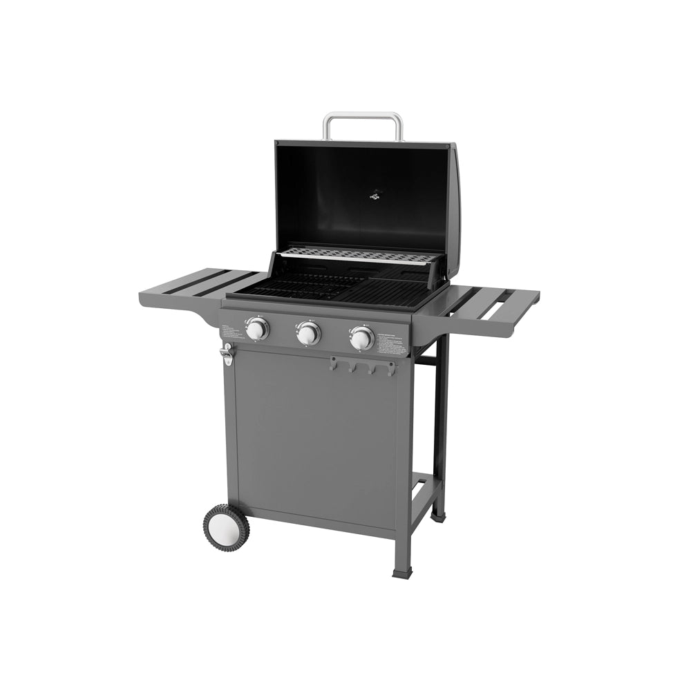 BARBECUE A GAS 3 FUOCHI PIANI LATERALI BBQ COPERCHIO P.57,5xL.118,5xH.104,5 cm EXPERT 3 OMPAGRILL