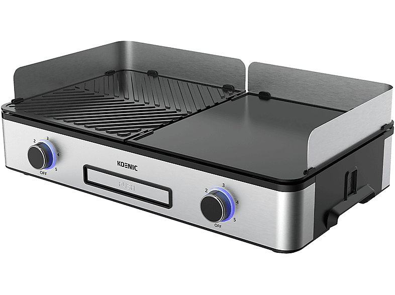 Barbecue elettrico KOENIC KTG 2424 M, 2400W, 2 piastre con controllo della temperatura individuale e contenitore per liquidi