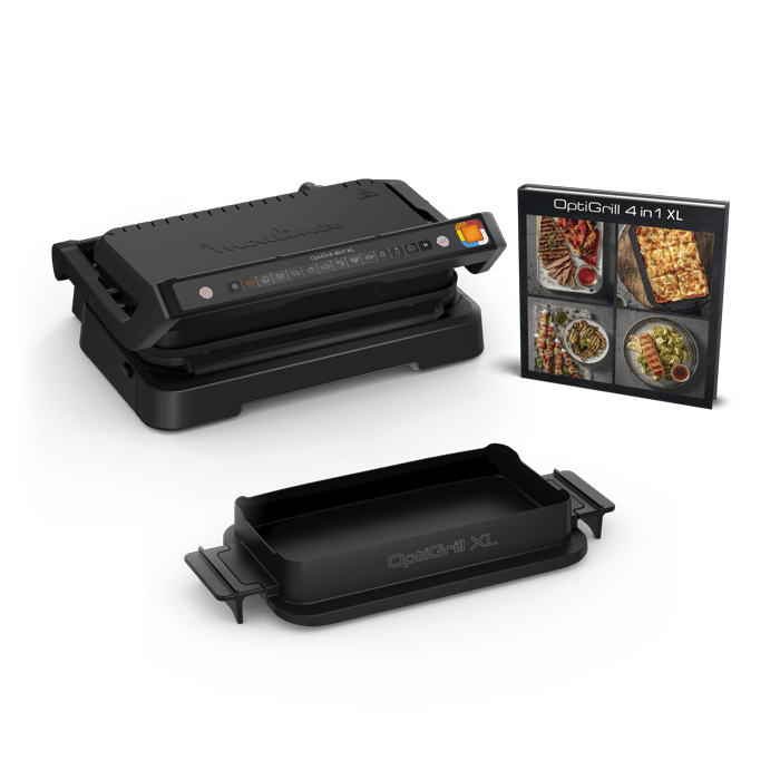 Barbecue MOULINEX Optigrill 4in1 XL GI7848, Elettrico, Potenza 2200 W, Griglia da 40 x 20 cm, Rivestimento antiaderente , Contenitore per trattenere liquido e grasso, Adatto lavastoviglie, Nero