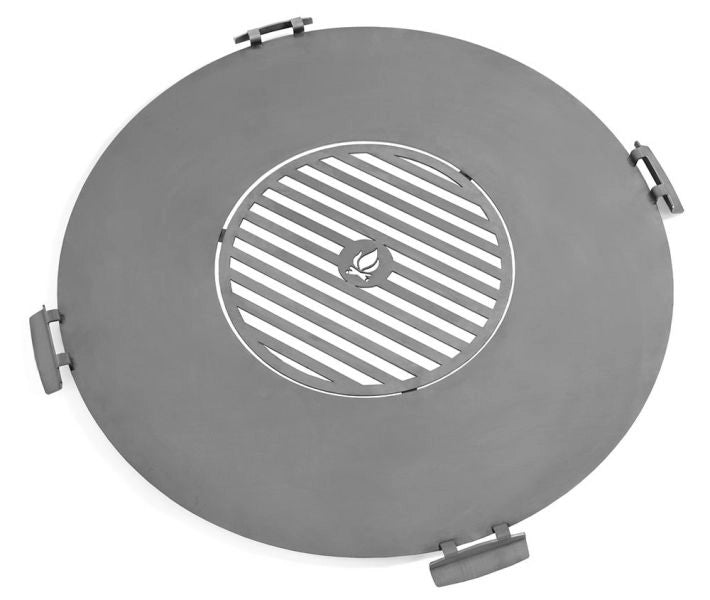 Barbecue Piastra per braciere in acciaio inox da 102 cm con griglia da 50 cm e 4 manici Barbecue Piastra per braciere in acciaio inox da 102 cm con griglia da 50 cm e 4 manici