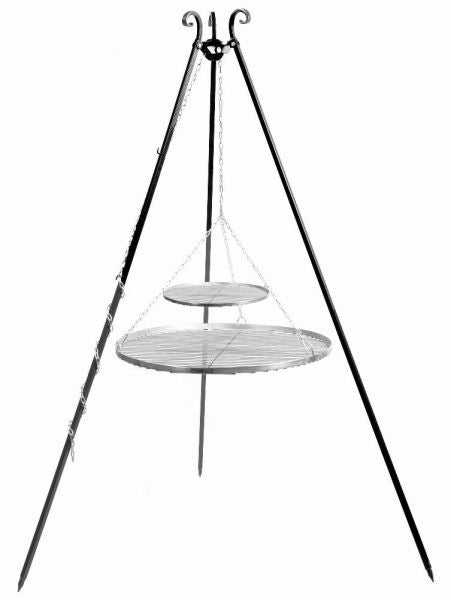Barbecue Treppiede da 180 cm con 2 griglie in acciaio inox 70 cm + 40 cm