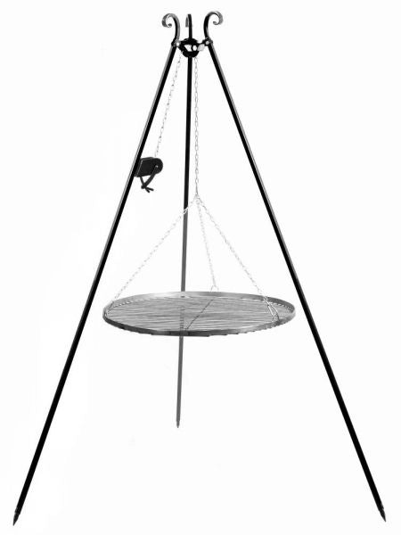 Barbecue Treppiede da 180 cm con griglia in acciaio naturale da 70 cm + verricello