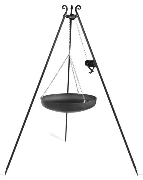 Barbecue Treppiede da 180 cm con wok in acciaio naturale da 60 cm + verricello
