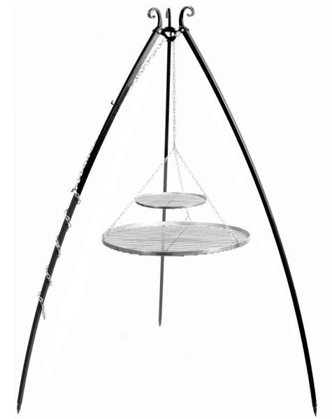 Barbecue Treppiede da 200 cm con 2 griglie in acciaio inox da 80 cm + 40 cm