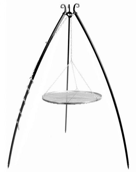 Barbecue Treppiede da 200 cm con griglia in acciaio inox da 50 cm