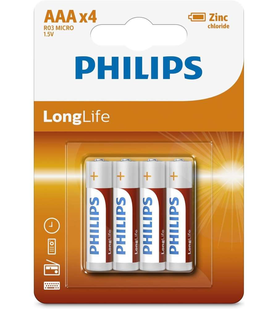 Batterie Ministilo Aaa Philips Longlife 4 Pezzi
