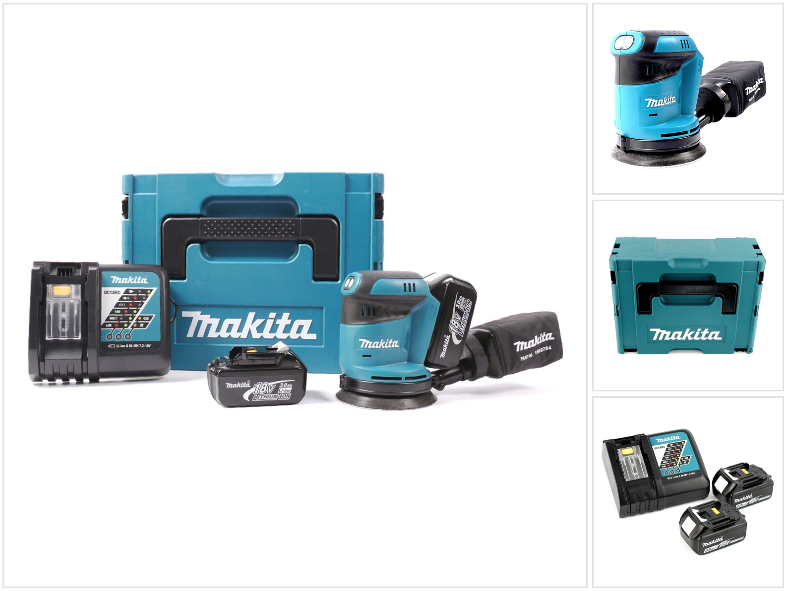Bbo 180 Rfj Levigatrice Orbitale 18v / 125mm + 2x Batterie 3,0ah + Caricatore + Valigetta Makpac - Makita