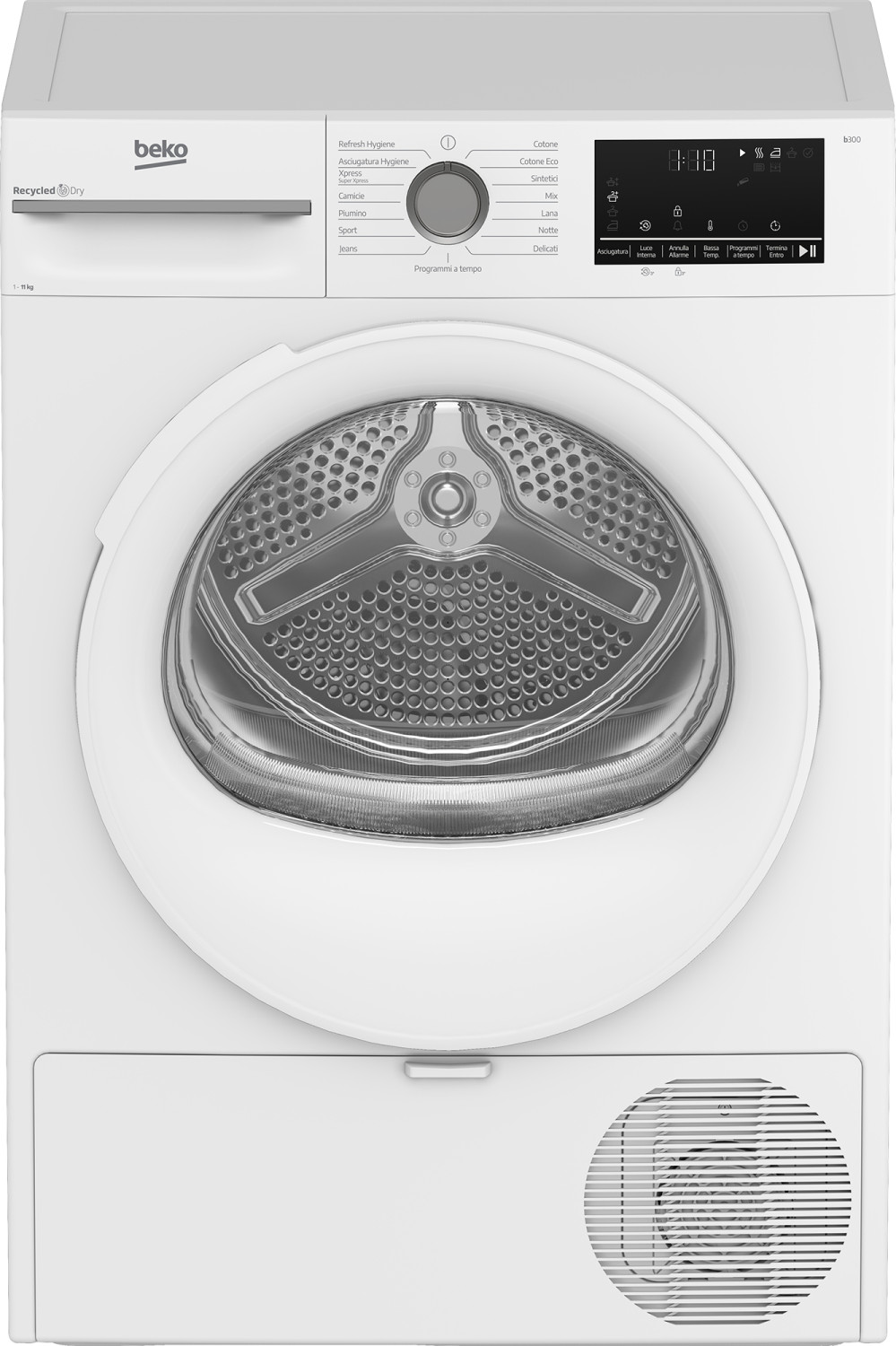 Beko Bmt113ew Asciugatrice 11kg, Classe D, Linea Estetica Nx, Motore Inverter, Display Digitale, Bianco, Oblò Argento