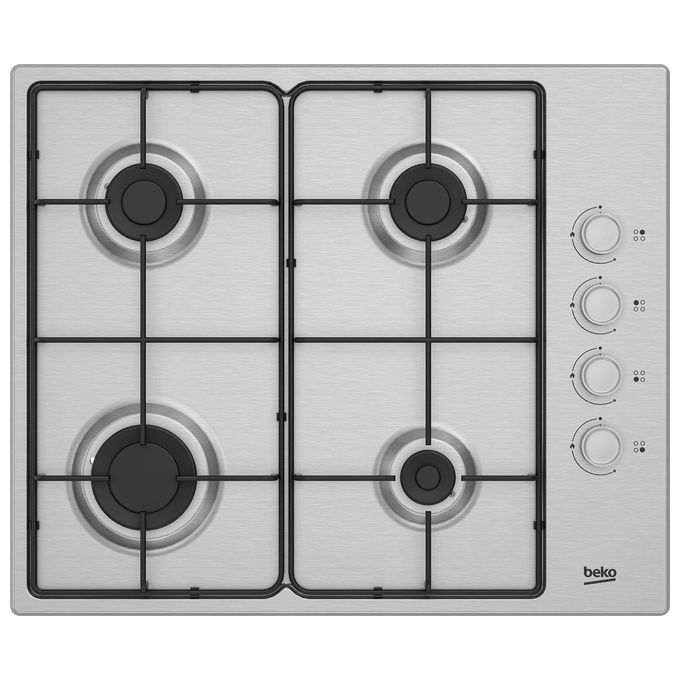 BEKO HIGG641C3SX PIANO COTTURA GAS, 4 zone di cottura, dimensioni: L 61 cm, P 51 piano in Acciaio inossidabile, Inox