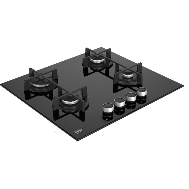 BEKO HILG64225SB PIANO COTTURA GAS, 4 zone di cottura, dimensioni: L 58,5 cm, P 52,4 Cristallo Nero