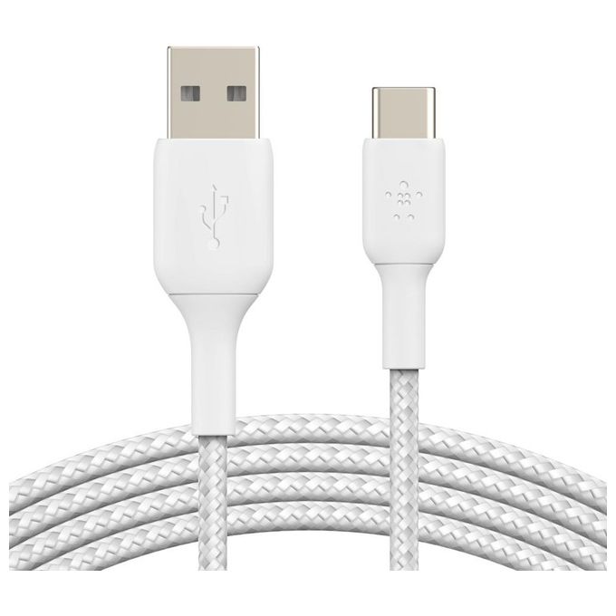 Belkin Boost Charge Cavo Intrecciato da Usb-C a Usb-A 3mt Rivestito Bianco Belkin Boost Charge Cavo Intrecciato da Usb-C a Usb-A 3mt Rivestito Bianco