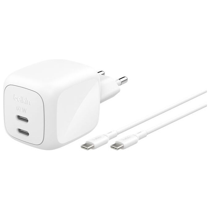 Belkin - Doppio Caricabatteria Gan Usb-c 67w +cavo Usb-c-bianco