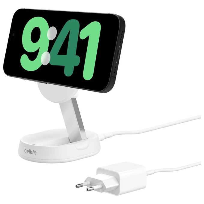 Belkin - Supporto Ricarica Wireless Qi2 15w + Alimentatore-bianco