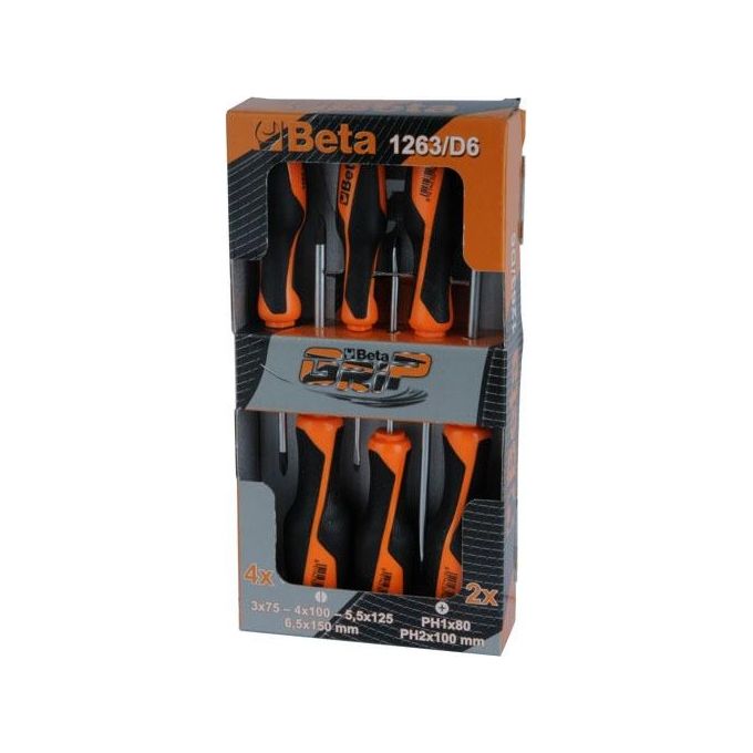 BETA 12630006 Serie 6 Giraviti 6 Pezzi Impugnatura Bicomponente Antiscivolo Acciaio Alto Legato con Punta Fosfatata Nero colore Nero BETA 12630006 Serie 6 Giraviti 6 Pezzi Impugnatura Bicomponente Antiscivolo Acciaio Alto Legato con Punta Fosfatata Nero colore Nero