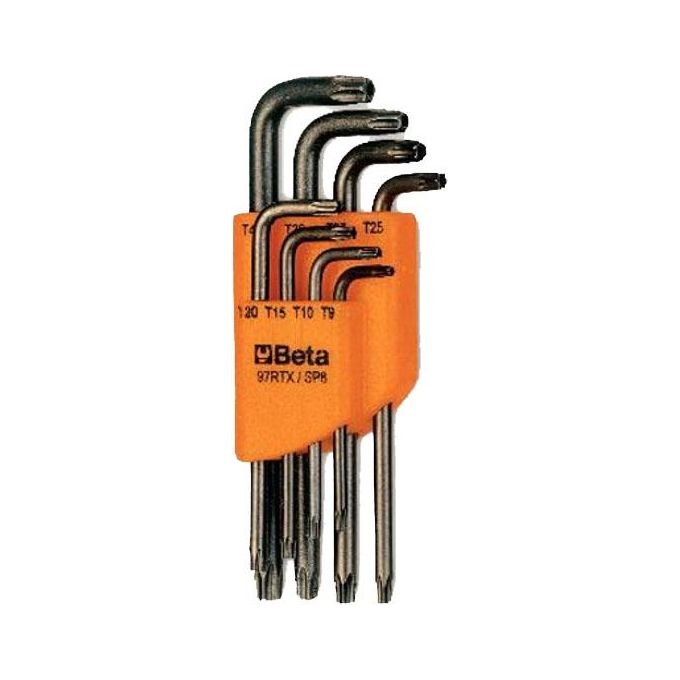 BETA 97RTX-SC8 Set 8 Chiavi Maschio Piegate per Viti Tamper Resistant Torx in Acciaio al Cromo-Vanadio con Supporto Organizzativo colore Nero