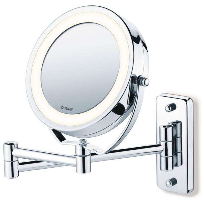 Beurer 584.10 BS 59 Specchio Cosmetico Illuminato 2 in 1 da Parete e da Appoggio con Ingrandimento 5x e Luce LED colore Cromato