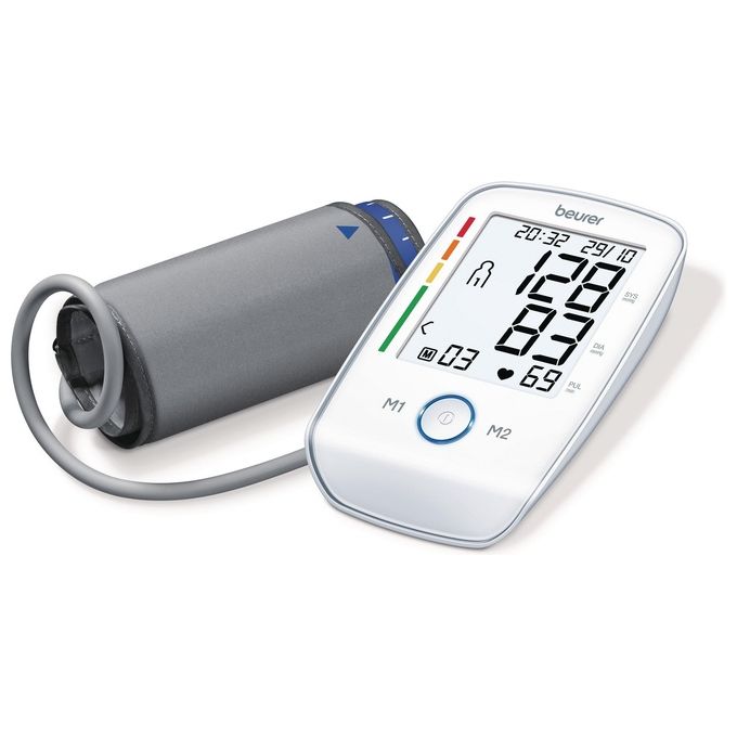Beurer BM 45 Misuratore di Pressione da Braccio Automatico Display XL LCD Rilevamento Aritmia 2 Utenti 60 Memorie colore Bianco Grigio