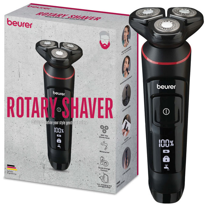 Beurer MN8X Rasoio Rotante Nero 3 Testine Flessibili Batteria Ricaricabile Beurer MN8X Rasoio Rotante Nero 3 Testine Flessibili Batteria Ricaricabile