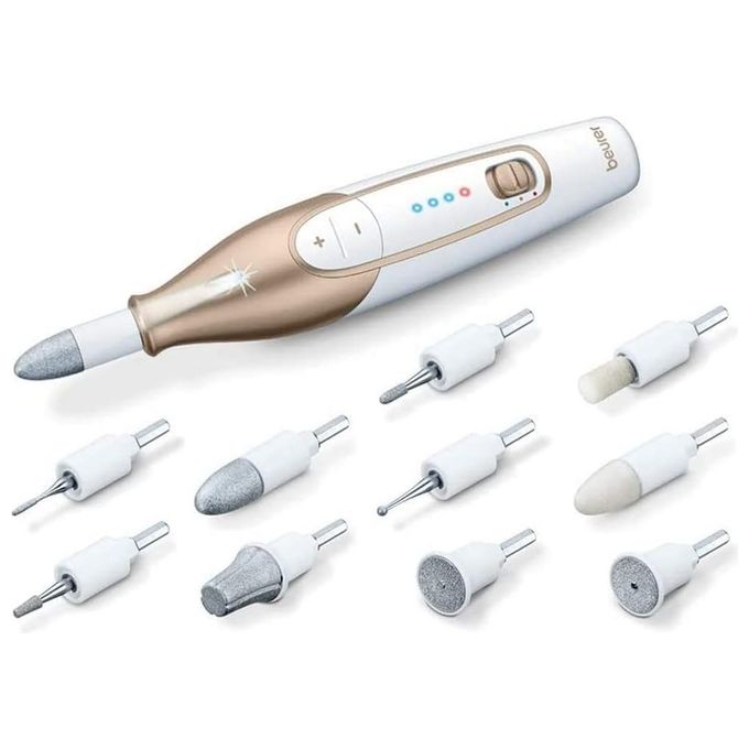 Beurer MP064 Set Manicure e Pedicure Cordless Batteria Ricaricabile 10 Accessori Luce LED 4400 rpm colore Bianco