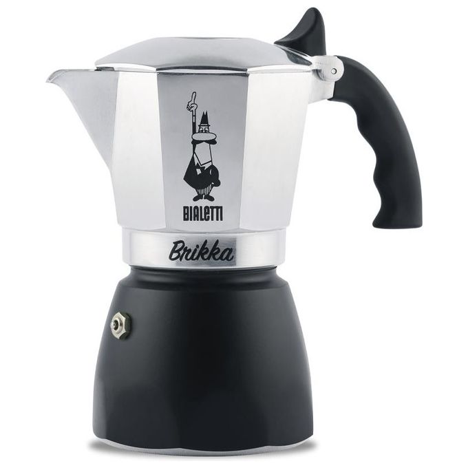Bialetti 0007312 Brikka Caffettiera Moka 2 Tazze 100 ml Valvola Pressostatica Alluminio colore Nero
