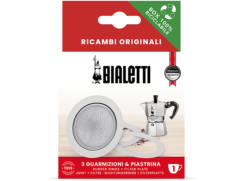 Bialetti Ricambi, 1 TAZZA, Include 3 Guarnizioni e Piastrina, Compatibili con Moka Express, Fiammetta, Break, Happy, Dama, Mini Express Rainbow