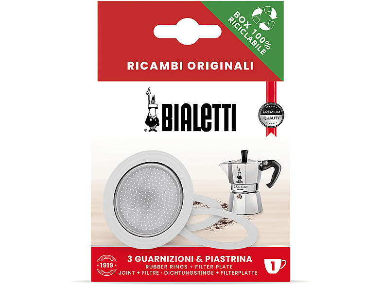 Bialetti Ricambi, 2 TAZZE, Include 3 Guarnizioni e 1 Piastrina, Compatibili con Moka Express, Dama, Elettrica Mini Expressù