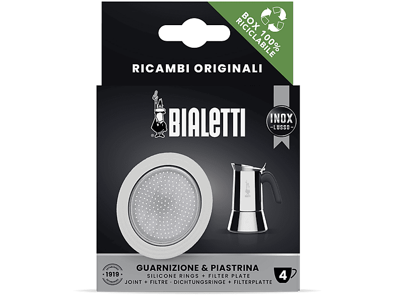 Bialetti Ricambi, 4 TAZZE, Include 1 Guarnizione e Piastrina, Compatibili con Venus, Kitty, Musa Class