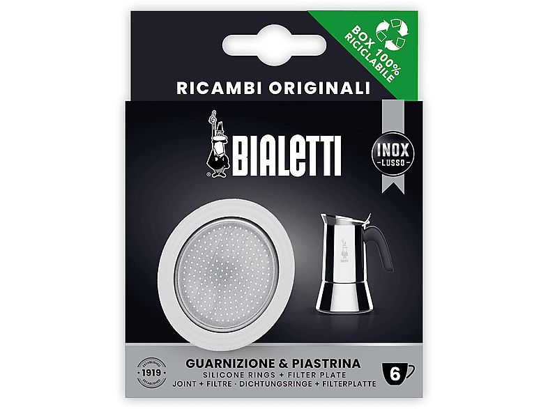 Bialetti Ricambi, 6 TAZZE, Include 1 Guarnizione e Piastrina, Compatibili con Venus, Kitty, Musa Class