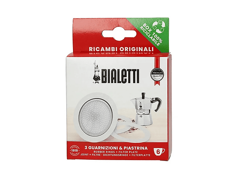 Bialetti Ricambi, 6 TAZZE, Include 3 Guarnizioni e 1 Piastrina, Compatibili con Moka Express, Fiammetta, Break, Happy, Dama, Timer Rainbow