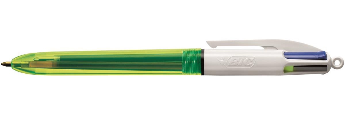 BIC 4Colours Fluo Penna retrattile a clip Nero Blu Rosso Giallo