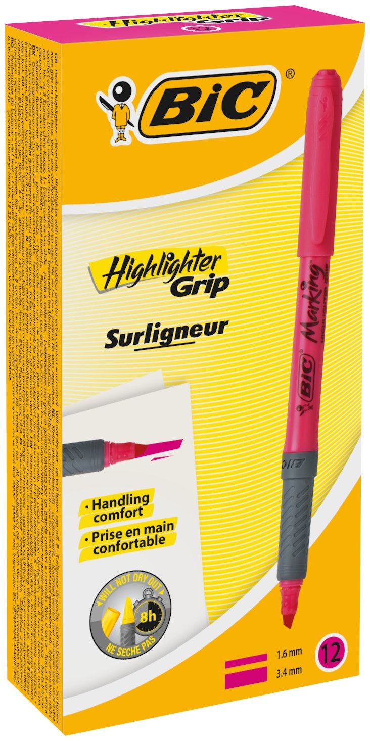 BIC Brite Liner Grip evidenziatore 12 pz Punta smussata Rosso