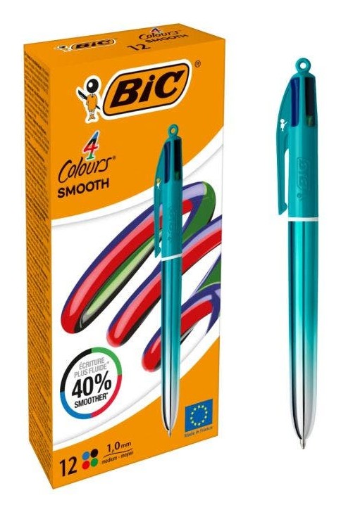 BIC Colors Smooth Nero Blu Verde Rosso Penna a sfera retrattile girevole Medio 12 pz