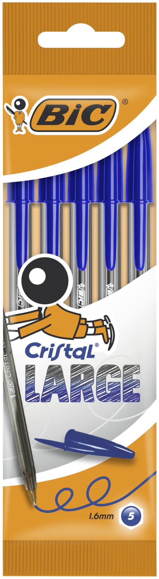 BIC Cristal Large Penne blu a sfera (punta 1.6mm) confezione da 5 pezzi