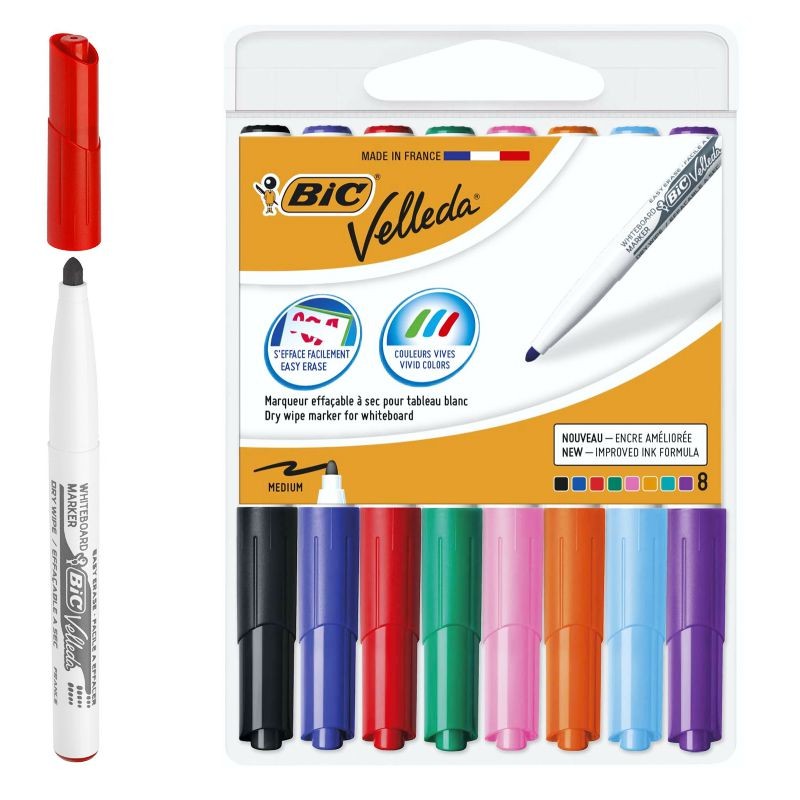 Bic Velleda 1741 Confezione da 8 Pennarelli per Lavagna - Punta Media - Linea 14 mm - Cancellazione Ottimale - Colori Assortiti Bic Velleda 1741 Confezione da 8 Pennarelli per Lavagna - Punta Media - Linea 14 mm - Cancellazione Ottimale - Colori Assortiti
