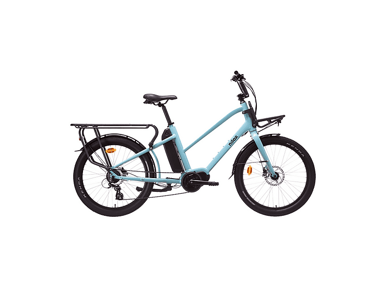 Bicicletta Elettrica Cargo NILOX C2 Mid azzurro, ruote da 24",velocità max 25 Km/h, motore 250W, autonomia fino a 60Km, batteria 13000mAh