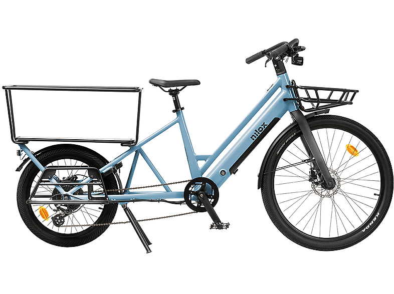 Bicicletta Elettrica Cargo NILOX C3 Long blu, ruote da 27,5",velocità max 25 Km/h, motore 250W, autonomia fino a 50Km, batteria 10000mAh