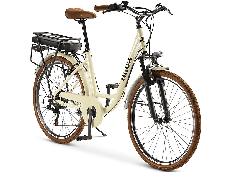 Bicicletta Elettrica Citibike NILOX J5 Pro panna, ruote da 26",velocità max 25 Km/h, motore 250W, autonomia fino a 65Km, batteria 10000mAh