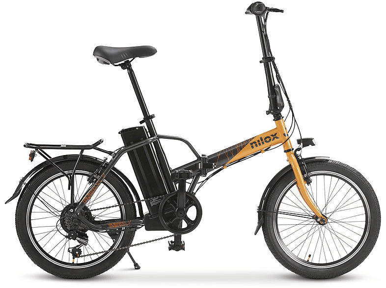 Bicicletta Elettrica Citibike Pieghevole NILOX J1 Pro arancio/grigio, ruote da 20",velocità max 25 Km/h, motore 250W, autonomia fino a 40Km, batteria 8000mAh